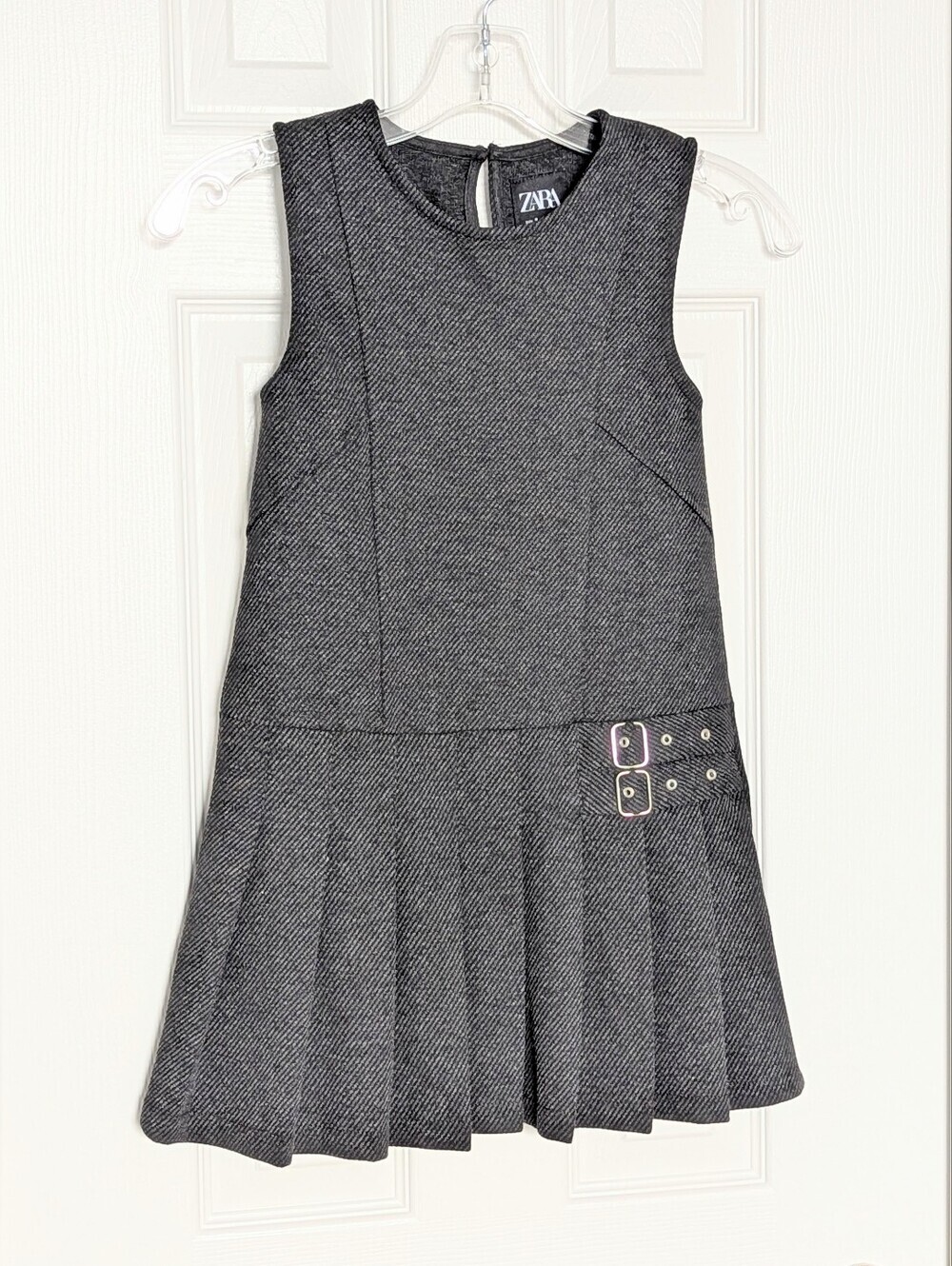 ZARA Girls (Size 8) Jumper/Pinafore/Tunic Dress w/Pleated Skirt & Buckle Accents
